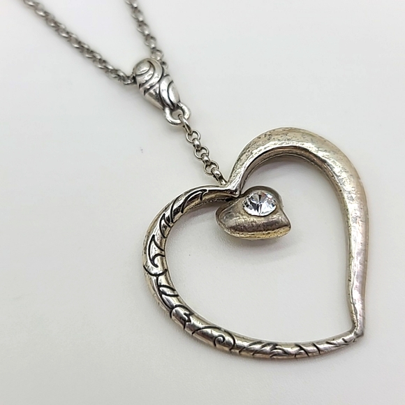Brighton Retired "GLITTER HEART" Brushed Silver Heart Pend w Heart Center! - Picture 4 of 11